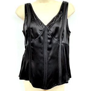 Ann Taylor 100% Silk Corset Cami Women's 6 Babydoll Black Satin Y2K Dark Fairy